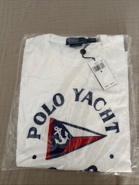 Polo by Ralph Lauren White Crewneck with Navy and Red Yacht Club Graphic